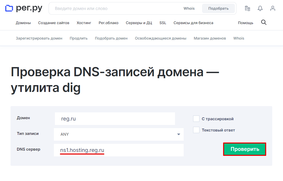 Онлайн-проверка DNS-записей домена 2