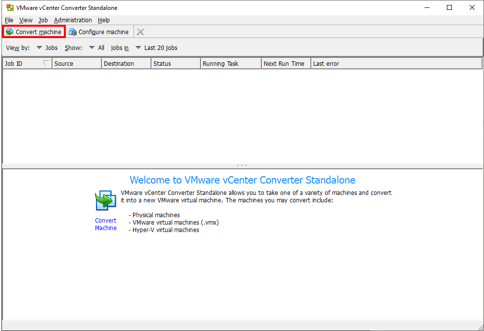 Начальный экран VMware Converter 