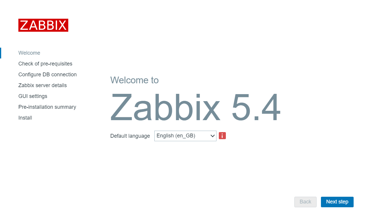 Приветственный экран Zabbix