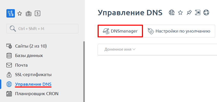 DNSmanager в ISPmanager 6